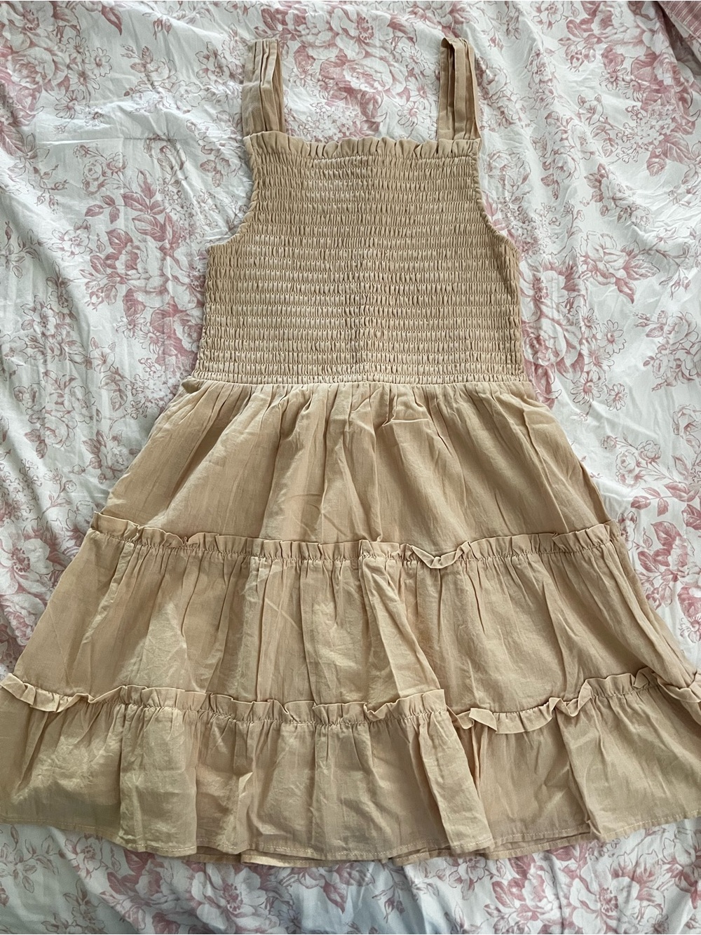 wild fable Beige Smocked Tiered Sundress